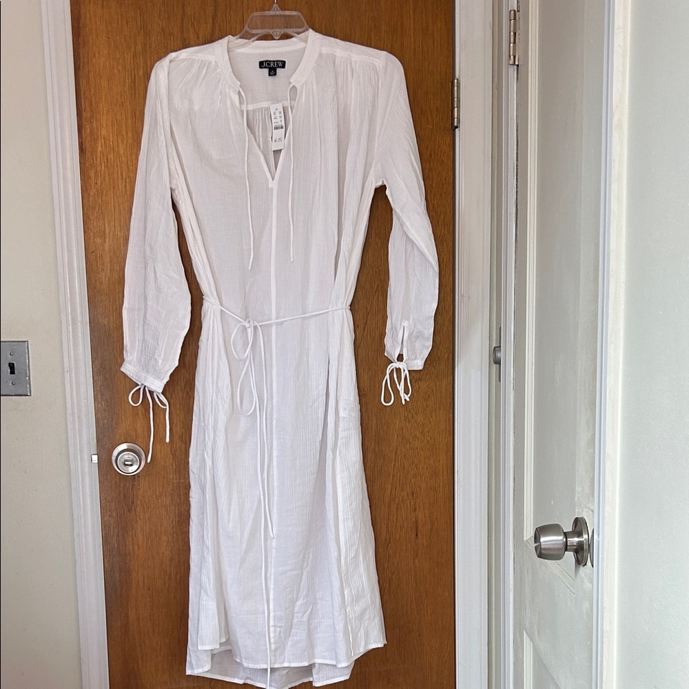 J. Crew White Long Sleeve Dress with Tie Details